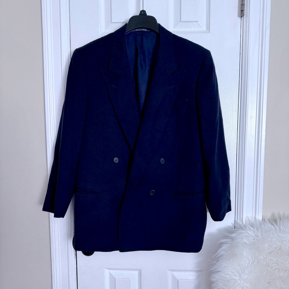 Onore Wool Double Breasted Peak Lapel Navy Blue 50R